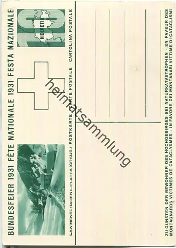 Bundesfeier-Postkarte 1931 - 10 Cts - Zugunsten der Hochgebirgsbewohner bei Naturkatastrophen