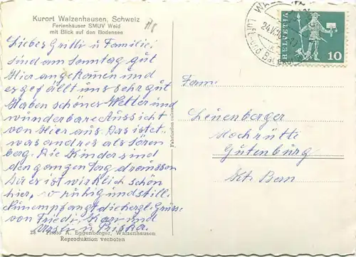 Walzenhausen - Ferienhäuser SMUV - Foto-AK Grossformat - Verlag A. Eggenberger Walzenhausen gel. 1961