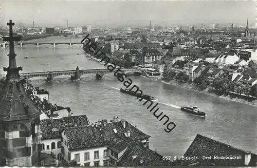 Basel - Drei Rheinbrücken - Foto-AK - Verlag Hans Frey Basel gel. 1965