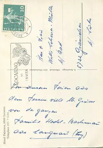 Locarno - Hotel Palmiera - AK Grossformat - Verlag R. Baumberger Oberbuchsiten gel. 1966