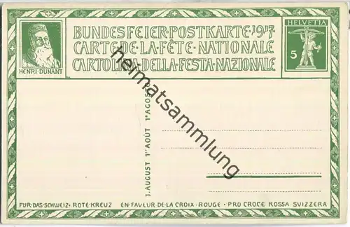 Bundesfeier-Postkarte 1917 - 5 Cts E. Burnand Helvetia - Zugunsten des Schweizerischen Roten Kreuzes