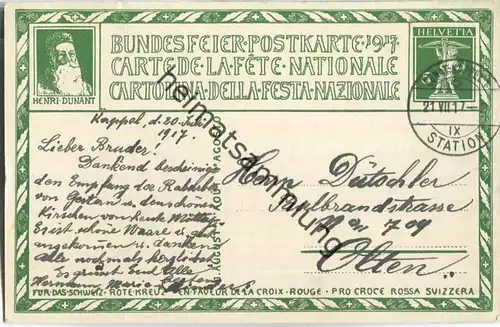 Bundesfeier-Postkarte 1917 - 5 Cts E. Vallet Vaterland nur Dir - Zugunsten des Schweizerischen Roten Kreuzes