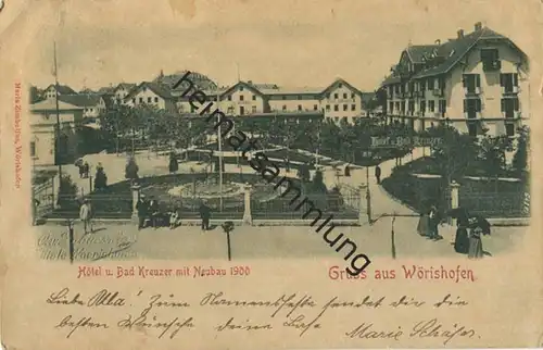 Wörishofen - Hotel und Bad Kreuzer mit Neubau 1900 - Verlag Maria Zimbelius Wörishofen - gel. 1901