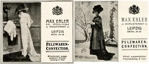12 x Original-Werbung/ Anzeige 1907 bis 1917 - PELZE MAX ERLER - LEIPZIG - ca. je 90 x 75 mm