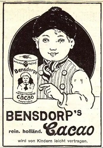 Original-Werbung/ Anzeige 1907 - BENSDORP''''''''''''''''S REINER HOLLÄNDISCHER CACAO - ca. 75 x 110 mm