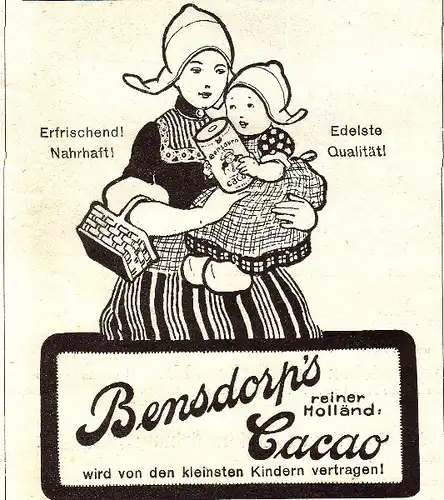 Original-Werbung/ Anzeige 1907 - BENSDORP''''''''''''''''S REINER HOLLÄNDISCHER CACAO - ca. 90 x 110 mm