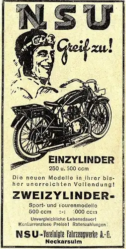 10 x Original-Werbung/ Anzeige 1902 bis 1941 - NSU MOTORRÄDER - NECKARSULM - Größe unterschiedlich