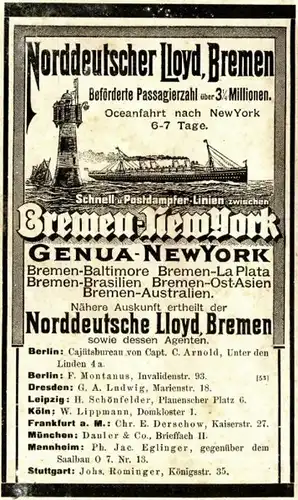 Original-Werbung/ Anzeige 1897 - NORDDEUTSCHER LLOYD BREMEN / BREMEN - NEW YORK - ca. 90 x 155 mm