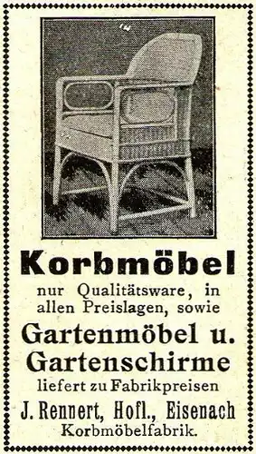10 x Original-Werbung/ Anzeige 1901 bis 1928 - GARTENMÖBEL - Größe unterschiedlich / BREITE MEIST 45 - 90 mm