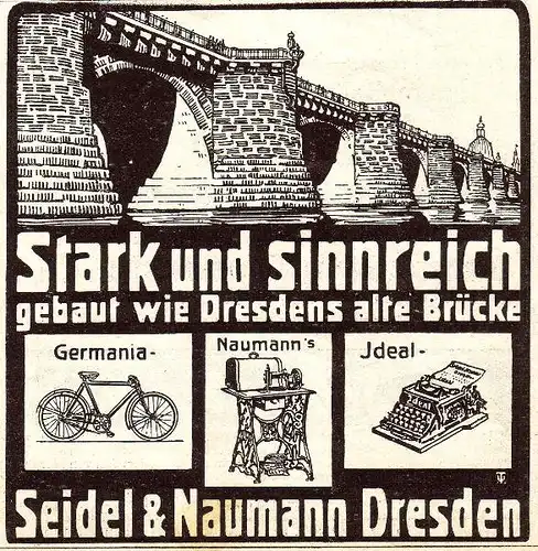 10 x Original-Werbung/ Anzeige 1900 bis 1907 - NÄHMASCHINEN / FAHRRÄDER / SCHREIBMASCHINEN SEIDEL & NAUMANN - DRESDEN - je ca. 80 x 80 mm