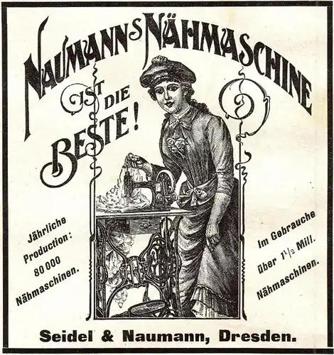 10 x Original-Werbung/ Anzeige 1900 bis 1907 - NÄHMASCHINEN / FAHRRÄDER / SCHREIBMASCHINEN SEIDEL & NAUMANN - DRESDEN - je ca. 80 x 80 mm