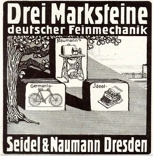 10 x Original-Werbung/ Anzeige 1900 bis 1907 - NÄHMASCHINEN / FAHRRÄDER / SCHREIBMASCHINEN SEIDEL & NAUMANN - DRESDEN - je ca. 80 x 80 mm