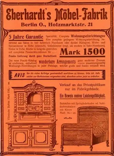 Original-Werbung/ ganzseitige Anzeige 1902 - EBERHARDT MÖBEL FABRIK BERLIN -  ca 180 X 250 mm