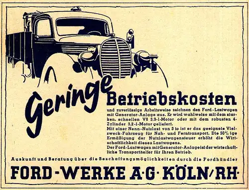 Original-Werbung/ Anzeige 1942 : FORD WERKE KÖLN - ca. 140 x 110 mm