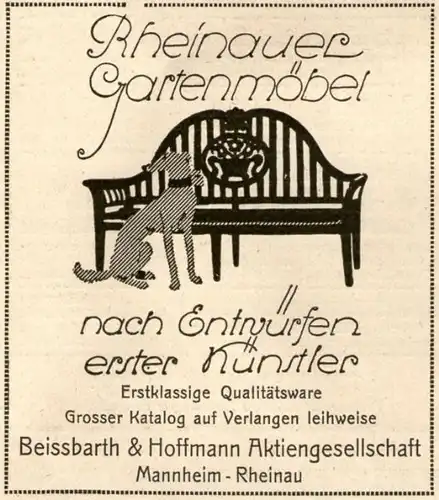 Original-Werbung/ Anzeige 1926 - RHEINAUER GARTENMÖBEL / BEISSBARTH & HOFFMANN RHEINAU - ca. 70 x 75 mm