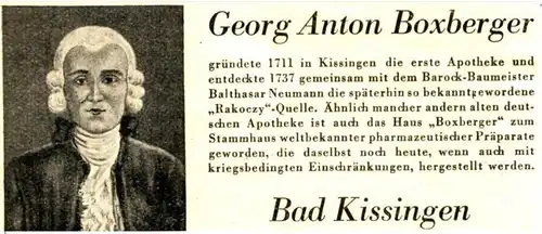 Original-Werbung/ Anzeige 1943 - GEORG ANTON BOXBERGER / BAD KISSINGEN - ca. 90 x 40 mm