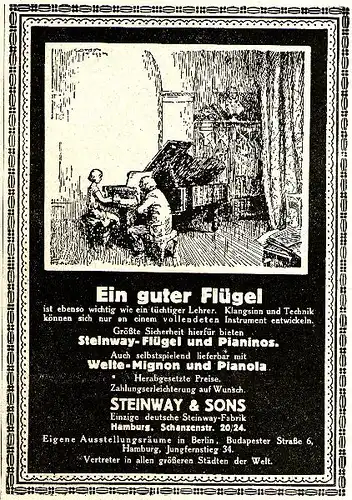 Original-Werbung/ Anzeige 1925 - FLÜGEL / STEINWAY & SONS - BERLIN - HAMBURG - ca. 100 x 150 mm