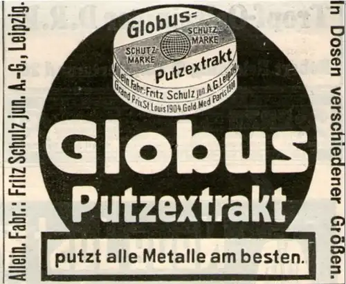 Original-Werbung / Inserat / Anzeige 1907 - GLOBUS PUTZEXTRAKT - ca. 90 x 70 mm