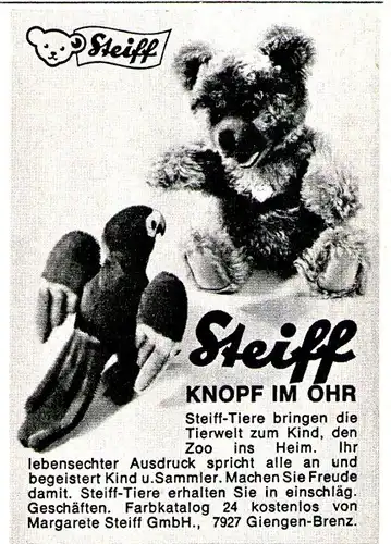 Original-Werbung/ Anzeige 1962 - STEIFF - KNOPF IM OHR / GIENGEN AN DER BRENZ - ca. 60 x 80 mm