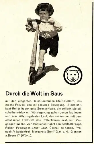 Original-Werbung/ Anzeige 1931 - STEIFF ROLLER - GIENGEN AN DER BRENZ - ca. 65 x 110 mm
