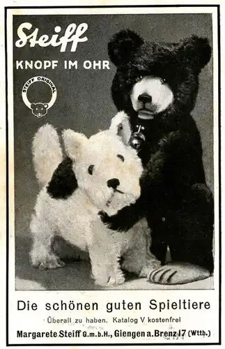 Original-Werbung/ Anzeige 1930 - STEIFF KNOPF IM OHR / GIENGEN AN DER BRENZ - ca. 65 x 110 mm