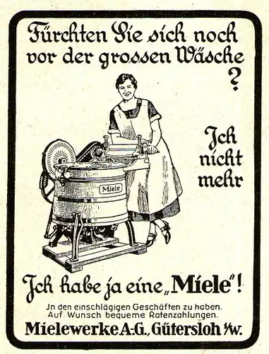 Original-Werbung/ Anzeige 1927 - MIELE WASCHMASCHINE - ca. 65 x 75 mm