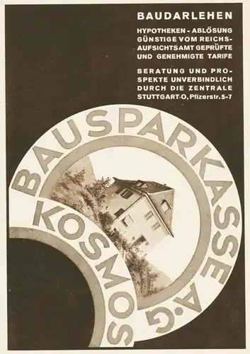 Original-Werbung/ Anzeige 1933: 1/1-SEITE - KOSMOS BAUSPARKASSE - STUTTGART - ca 150 x 240 mm