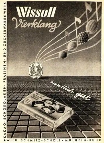 10 x Original-Werbung/ Anzeige 1956 bis 1959 -WISSOLL SCHOKOLADE / KAKAO / SCHMITZ-SCHOLL MÜHLHEIM-RUHR - je ca. 125 x 160 mm