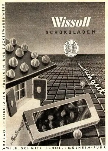10 x Original-Werbung/ Anzeige 1956 bis 1959 -WISSOLL SCHOKOLADE / KAKAO / SCHMITZ-SCHOLL MÜHLHEIM-RUHR - je ca. 125 x 160 mm