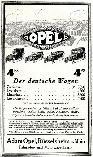 9 x Original-Werbung / Anzeigen 1920 ER JAHRE - AUTOMOBILE / OPEL - UNTERSCHIEDLICHE GRÖSSEN