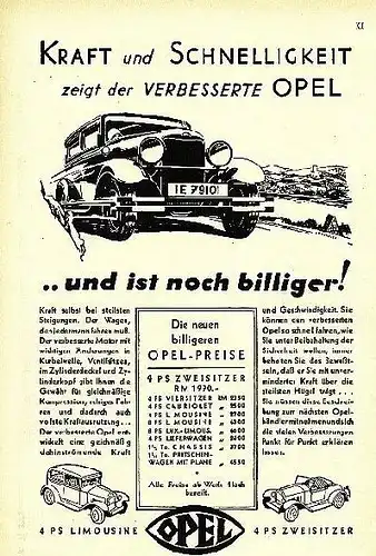 10 x Original-Werbung / Anzeigen 1930 ER JAHRE - AUTOMOBILE / OPEL - UNTERSCHIEDLICHE GRÖSSEN