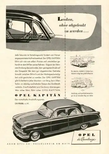 10 x Original-Werbung / Anzeigen 1950 ER JAHRE - AUTOMOBILE / OPEL - UNTERSCHIEDLICHE GRÖSSEN