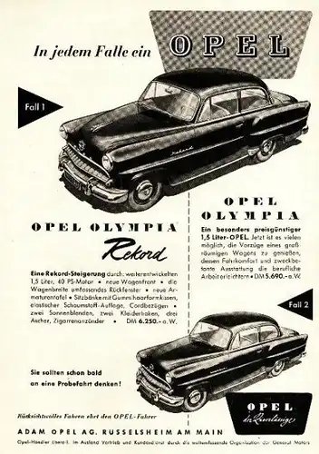 10 x Original-Werbung / Anzeigen 1950 ER JAHRE - AUTOMOBILE / OPEL - UNTERSCHIEDLICHE GRÖSSEN