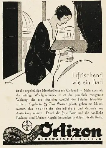 10 x Original-Werbung/ Anzeige 1928 bis 1930 - ORTIZON MUNDWASSER-KUGELN / BAYER LEVERKUSEN - Größe unterschiedlich