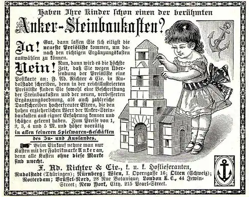 10 x Original-Werbung/ Anzeige 1897 bis 1914 - RICHTER''''S ANKER - STEINBAUKASTEN / RUDOLSTADT / VERSCHIEDENE GRÖSSEN