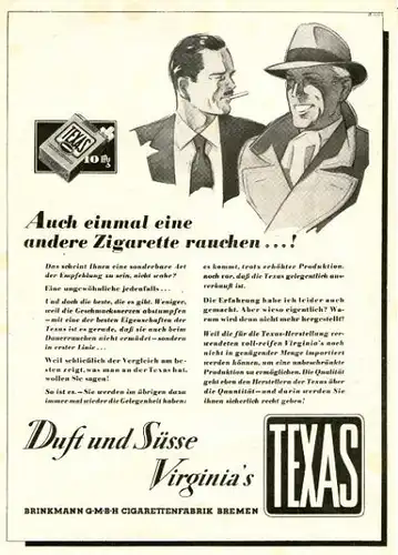 10 x Original-Werbung / Anzeigen 1949 - 1953 - TEXAS CIGARETTEN - GANZSEITEN