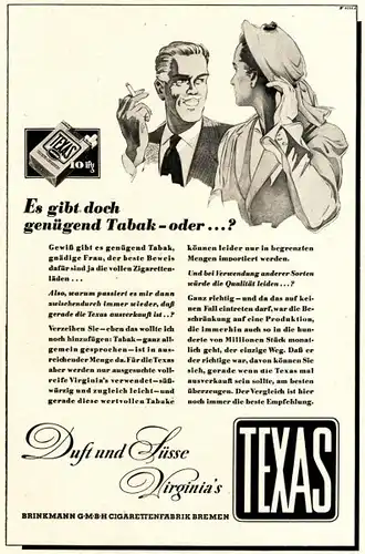 10 x Original-Werbung / Anzeigen 1949 - 1953 - TEXAS CIGARETTEN - GANZSEITEN