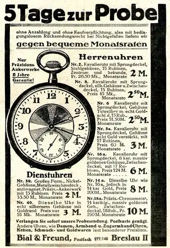 10 x Original-Werbung/ Anzeige 1901 bis 1928 -  VERSANDHAUS BIAL & FREUND - BRESLAU - Größe unterschiedlich