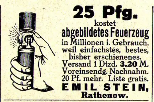 10 x Original-Werbung/ Anzeige 1909 bis 1925 - FEUERZEUGE - UNTERSCHIEDLICHE GRÖSSEN