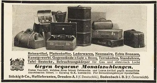 10 x Original-Werbung/ Anzeige 1907 bis 1914 - KOFFER / REISETASCHEN - UNTERSCHIEDLICHE GRÖSSEN