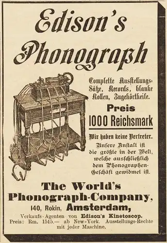 10 x Original-Werbung/ Anzeige 1895 bis 1912 - EDISON PHONOGRAPHEN - UNTERSCHIEDLICHE GRÖSSEN