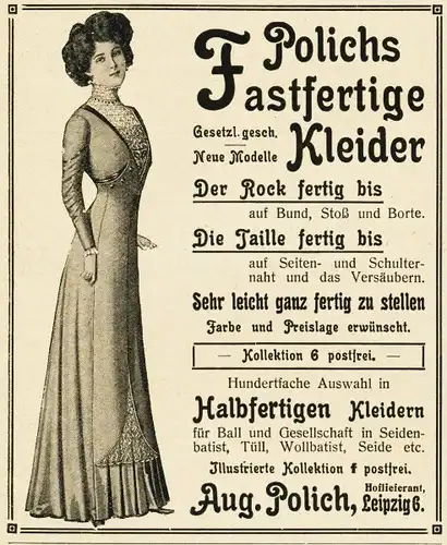 10 x Original-Werbung/ Anzeigen 1909 bis 1914 - POLICH''''S FASTFERTIGE KLEIDER - LEIPZIG - VERSCHIEDENE GRÖSSEN