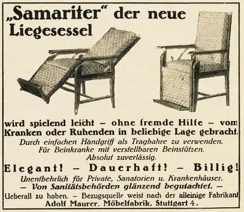 10 x Original-Werbung/ Anzeige 1903 bis 1958 - STÜHLE - Größe unterschiedlich