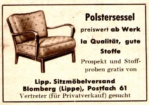 10 x Original-Werbung/ Anzeige 1903 bis 1958 - STÜHLE - Größe unterschiedlich