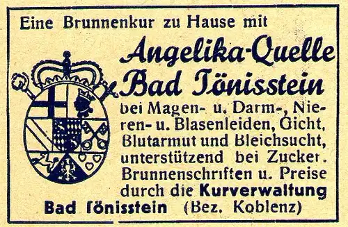 10 x Original-Werbung/ Anzeige 1889 bis 1954 - MINERALWASSER - Größe unterschiedlich