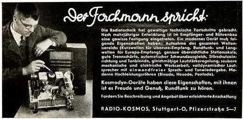 10 x Original-Werbung/ Anzeige 1928 bis 1939 - KOSMOS / KOSMODYN RADIOS - UNTERSCHIEDLICHE GRÖSSEN