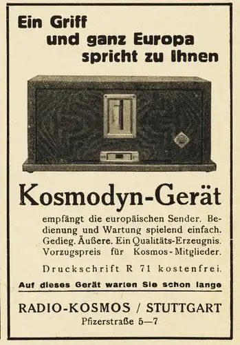 10 x Original-Werbung/ Anzeige 1928 bis 1939 - KOSMOS / KOSMODYN RADIOS - UNTERSCHIEDLICHE GRÖSSEN