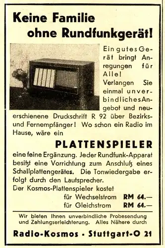 10 x Original-Werbung/ Anzeige 1928 bis 1939 - KOSMOS / KOSMODYN RADIOS - UNTERSCHIEDLICHE GRÖSSEN