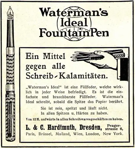 10 x Original-Werbung/ Anzeige 1897 bis 1911 - WATERMAN''''S PEN / FÜLLFEDERHALTER / VERSCHIEDENE GRÖSSEN