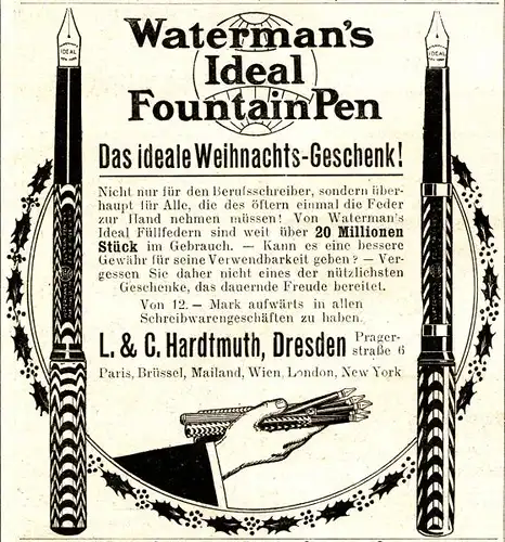 10 x Original-Werbung/ Anzeige 1897 bis 1911 - WATERMAN''''S PEN / FÜLLFEDERHALTER / VERSCHIEDENE GRÖSSEN